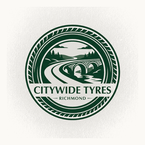 Citywide Mobile Tyres crest — Richmond bridge, river and tyre tread